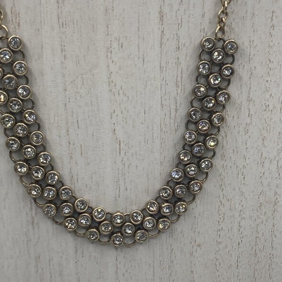 J.Crew Rhinestone Link Necklace 17" Gold tone Crystals collar Bib Cluster - Picture 5 of 9